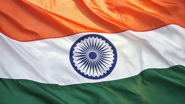 A close-up shot of the Indian flag, featuring its iconic design and colors