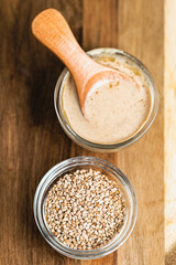Sesame Seeds and Tahini in Small Glass Bowls