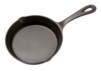 Antique Cast Iron Skillet with Hanging Loop Handle Isolated on White or Transparent Background