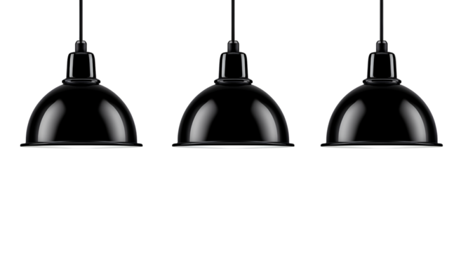 3 black pendant lights, Transparent background PNG