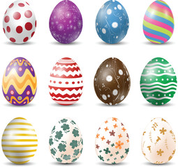 Set of Easter Eggs on White Background — Colorful Decorative Painted Egg Collection