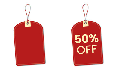 Red price tag mockup commonly used for sales, discounts, or promotional labels, isolated on a white background.