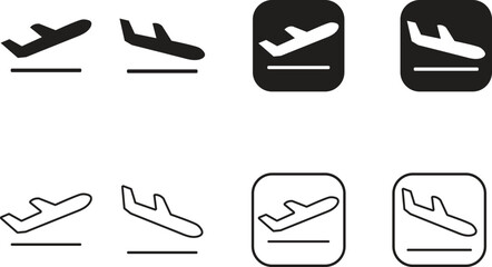 Set of Plane Landing and Arrival Icons - Airport Travel Symbol Vector