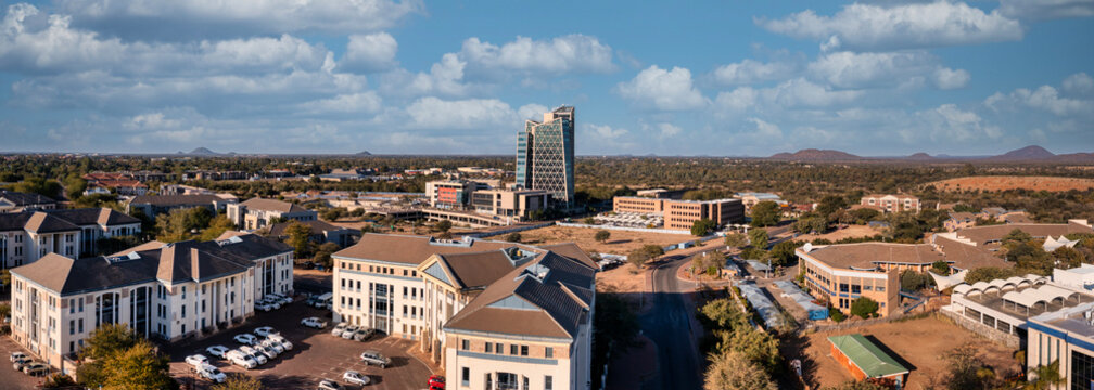 Fototapeta aerial view of commercial neighborhood in Gaborone, capital of Botswana, daytime