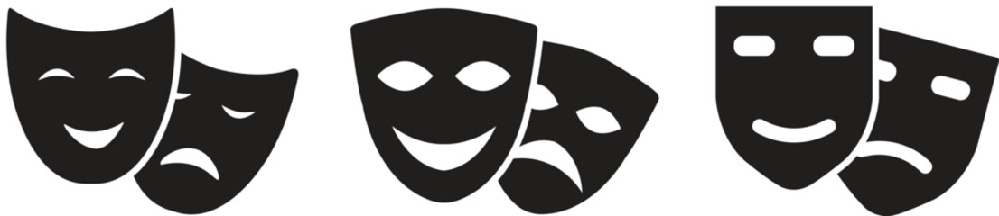 Set of Theatre Masks - Comedy and Tragedy Drama Icons