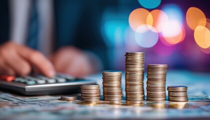 Income And Tax Calculation, Accounting Operations, Annual Earnings Report, Investment Finance Specialist, Businessman With Abacus And Money Stacks.