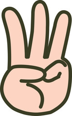 肌色の3本指のハンドサイン（三本指を立てる・ジェスチャー・手のイラスト）