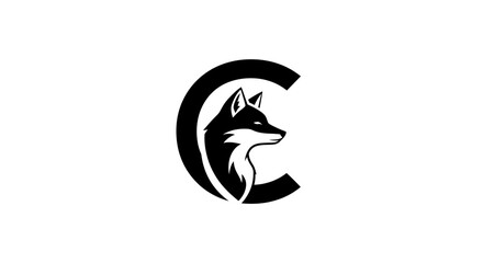 Obraz premium Black fox head integrated into the letter C logo flat illustration