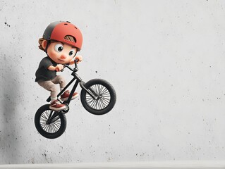 Young Boy Performing BMX Tricks in Urban Skatepark Setting