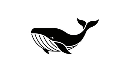 Fototapeta premium Black stylized whale symbol swimming on a white background flat illustration