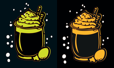 Delightful Beverage Duo: A pair of meticulously crafted beverages, each brimming with creamy delight and artistic embellishments, offers a symphony of flavor and visual appeal.