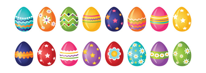 Set of Colorful Easter Eggs on White Background — Happy Easter Decorative Painted Egg Collection