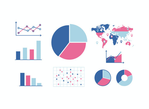 A vibrant assortment of charts, diagrams, graphs, and plots in various forms, showcasing statistical and financial data through modern vector illustrations for business presentations and reports
