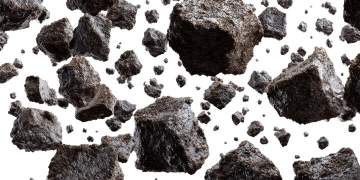 pattern of meteor rocks flying isolated on white or transparent png