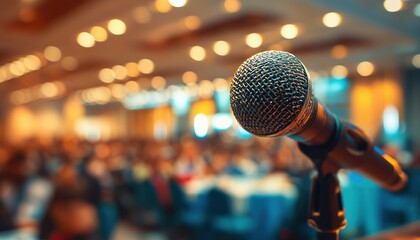 Motivational Speaker Energizes Audience With Microphone During Conference Presentation, Delivering Powerful And Inspiring Message To Captivated Attendees.