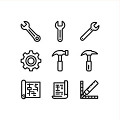 Obraz premium Construction and Engineering Icons Set: Essential Tools for Building, Design, and Planning, Perfect for DIY Projects and Professional Use Cases