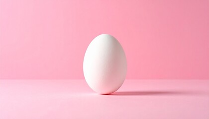 Fototapeta premium White Egg Standing Upright on Pink Background with Soft Shadow