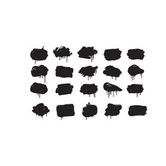 Illustration of collection of black ink splatter shapes for artistic design element
