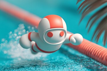 Playful Astronaut Swimming in a Bright Blue Pool with Tropical Vibe