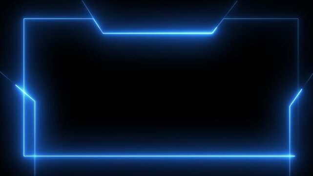 Glowing neon blue text frame animation box frame. future concept overlay  box frame neon frame on black background....
