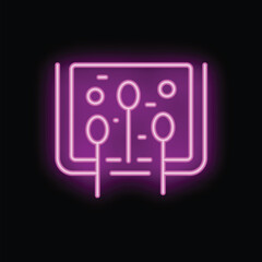 Vibrant neon sign depicting a music mixer, featuring illuminated faders and knobs, symbolizing audio mixing and sound engineering