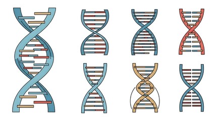 DNA Helix Icons Depicting Genetics and Molecular Biology in Modern Science Illustration