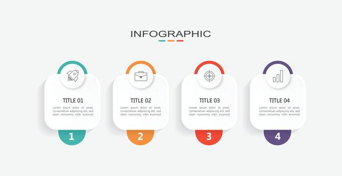 Modern template infographic with 4 step process and icons can be used for workflow, business information, presentation and data visualization.