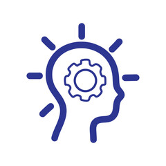 Illustration of a human head silhouette with a gear inside, symbolizing an idea or innovation.