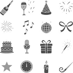 Flat black winter & Christmas vector icons, designed in minimalist silhouette style. This festive holiday bundle features classic Christmas symbols including a tree, Santa hat, candy cane, and others