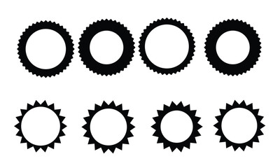 “Set of Black Badge Shapes – Circular Award Seal Icons, Starburst Labels, and Sunburst Sticker Templates for Certificates, Logos, or Graphic Design”