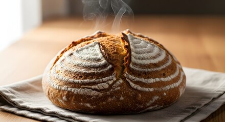 Fresh baked bread and butter on a wooden table plate