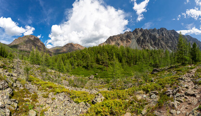 Panoramic view of the rocky mountain ridge