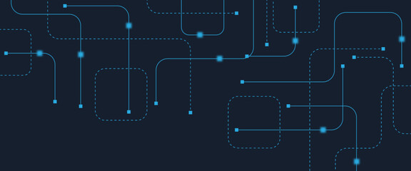 Fototapeta premium Abstract digital AI circuit board background with tech icons. Digital technology motherboard texture design. Engineering circuit board concept for poster, header, banner, website, presentation