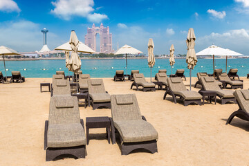 Sunbeds at the beach in Abu Dhabi