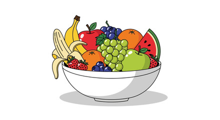 Colorful assortment of fresh ripe fruits in a white bowl, perfect for healthy eating, balanced diet, and natural nutrition for wellness