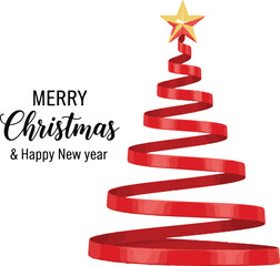 Elegant Red Ribbon Christmas Tree with Golden Star and Holiday Greeting