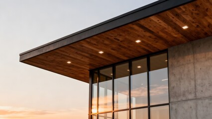 Fototapeta premium Modern building facade at sunset