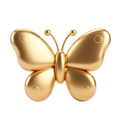 Golden Minimalist Butterfly 3D Render Icon Illustration Cute Cartoon Style Digital Object