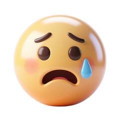 Worried Face Emoji with Tear Drop 3D Render Icon Illustration Cute Cartoon Style Design Object