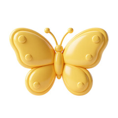 Yellow Minimalist Butterfly 3D Render Icon Illustration Cute Cartoon Style Realistic Insect Object