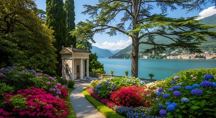 Obraz premium Italian Lake Garden Path View.