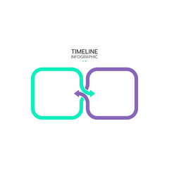 An engaging timeline infographic template showcasing a two-step process with interconnected rounded squares in a green and purple gradient. Vector illustration.