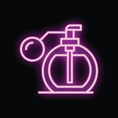 Neon sign in the shape of a perfume bottle is glowing on a wall