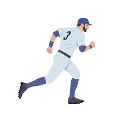 Baseball player in full uniform sprinting during a game. Flat vector illustration isolated on white background