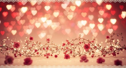 Obraz premium Romantic Rose Vine with Hearts Bokeh.