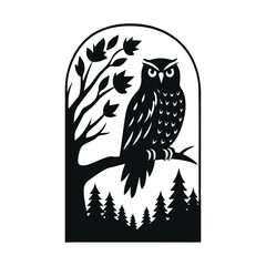 Obraz premium Perched Owl on Branch SVG