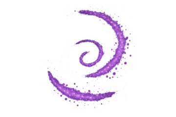 Purple glitter spiral light effect creating magical glowing swirl trail with shiny particles on transparent background