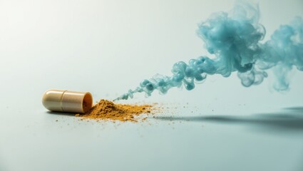 Discover the power of medicine with this captivating image of capsule and blue smoke, perfect for health campaigns and pharmaceutical marketing materials