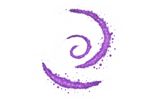 Purple glitter spiral light effect creating magical glowing swirl trail with shiny particles on transparent background