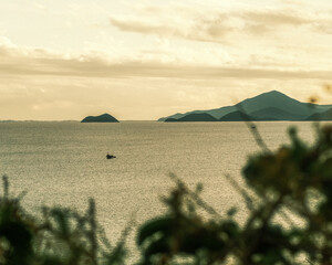 Beautiful natural picture with nice sky and blue ocean, beautiful bay and lighthouse, nice rock, blue sea with mountain on horizontal 